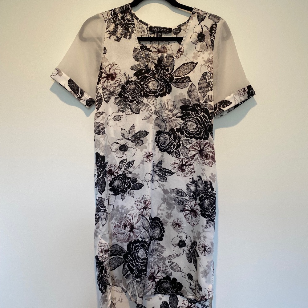 Silk Sheath Dress, Black & White, Size 4,